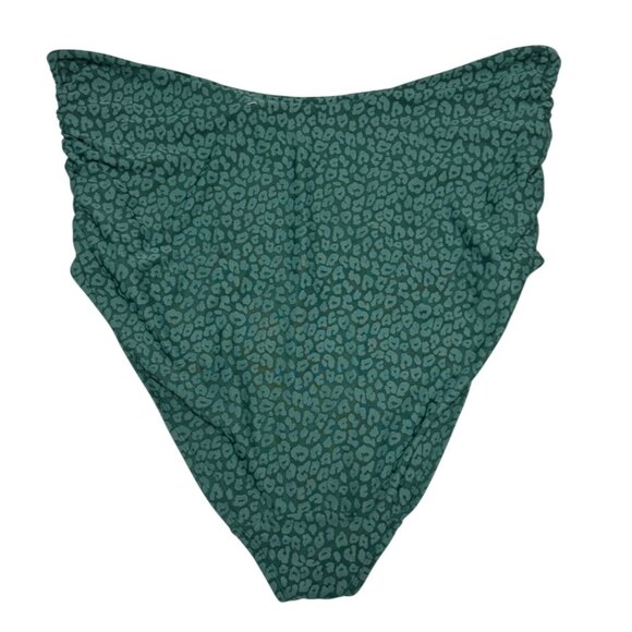 Foldover Waist Swim Brief Lane Bryant Cacique Green Leopard Print Bottom Size 34 - Picture 2 of 8